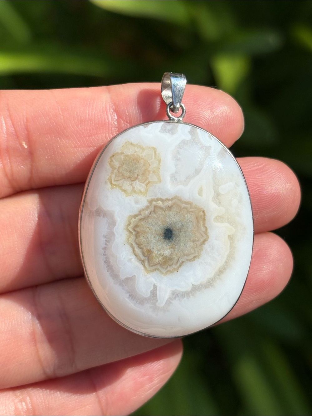 Sterling Silver White and Beige Orbicular Agate Pendant Palo